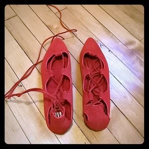 GAP red lace-up pointed toe flats, 9